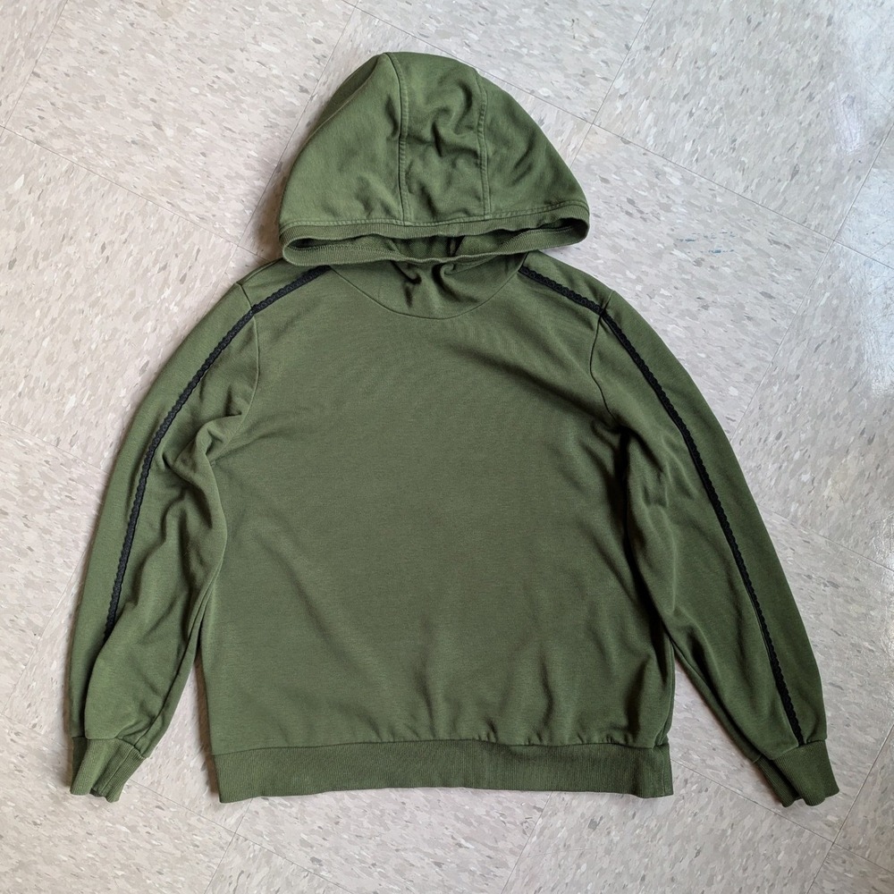 Jason Wu Olive Green Hoodie Sweatshirt‎ Lace Trim Sleeve Womens Medium A454510